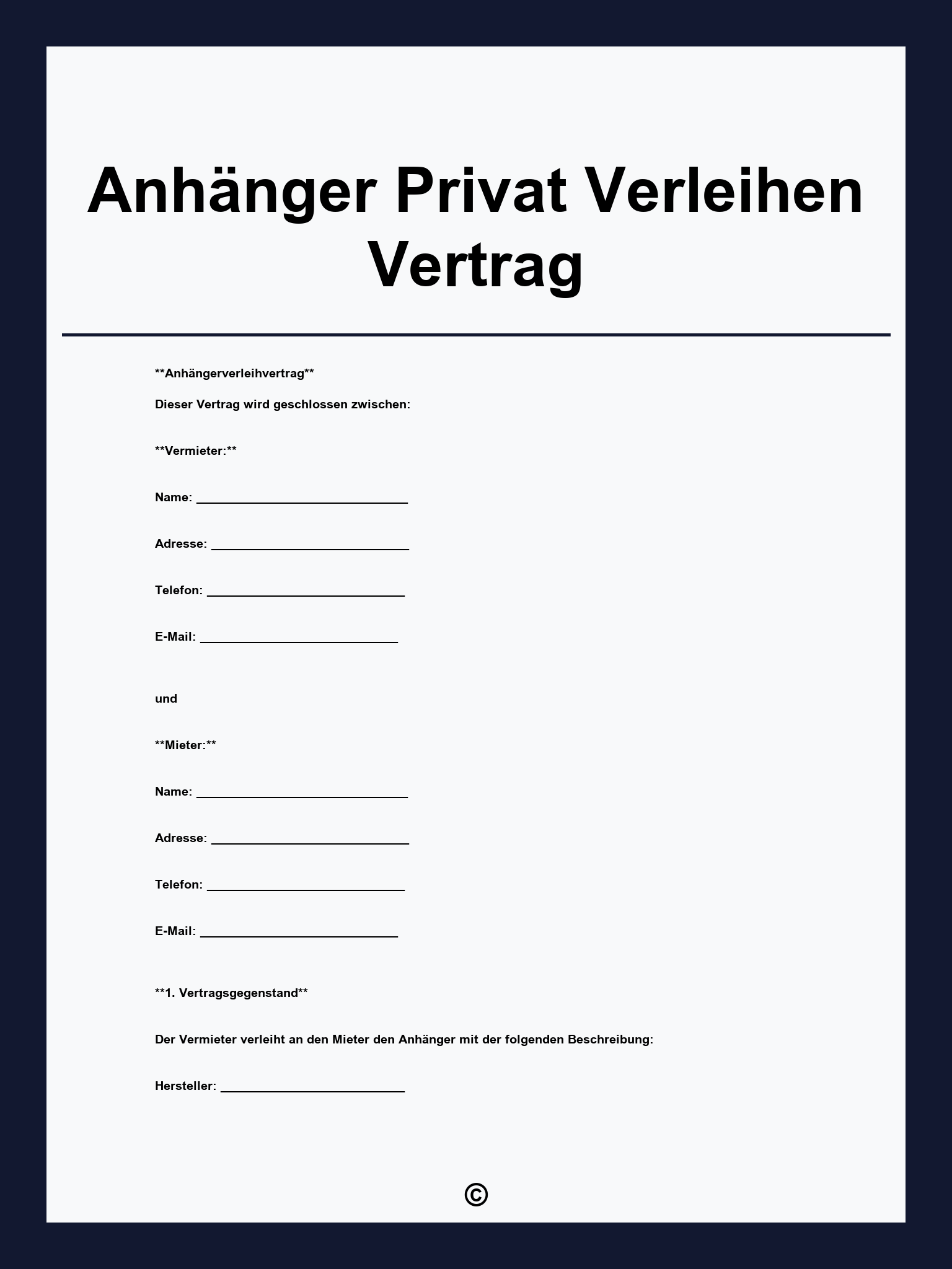 Anhänger Privat Verleihen Vertrag