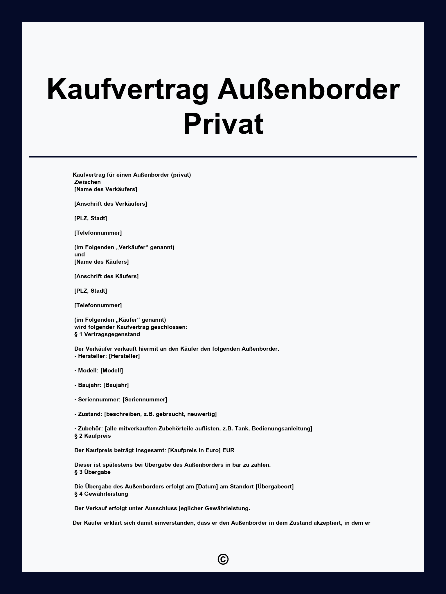 Kaufvertrag Außenborder Privat