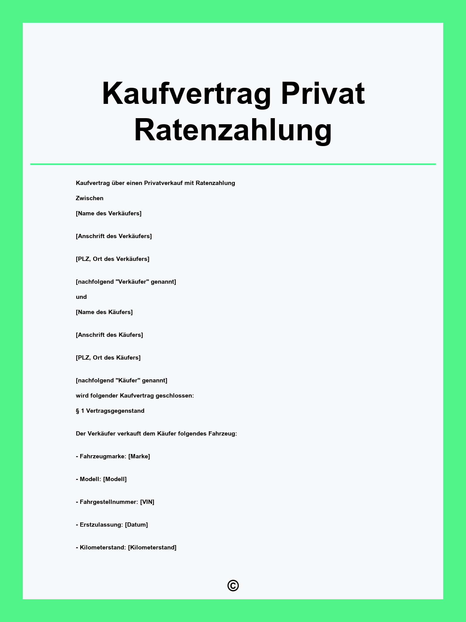 Kaufvertrag Privat Ratenzahlung