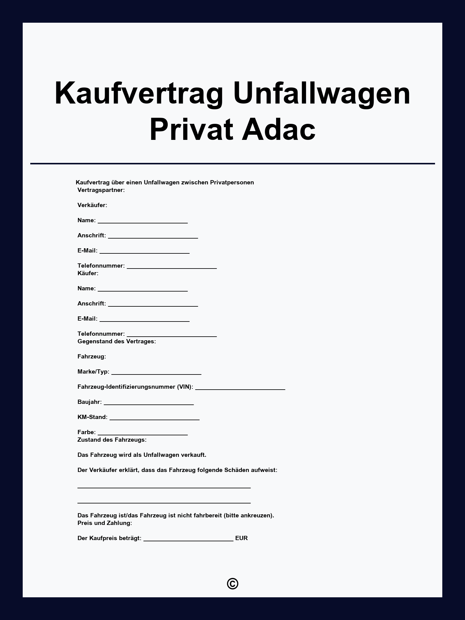 Kaufvertrag Unfallwagen Privat Adac