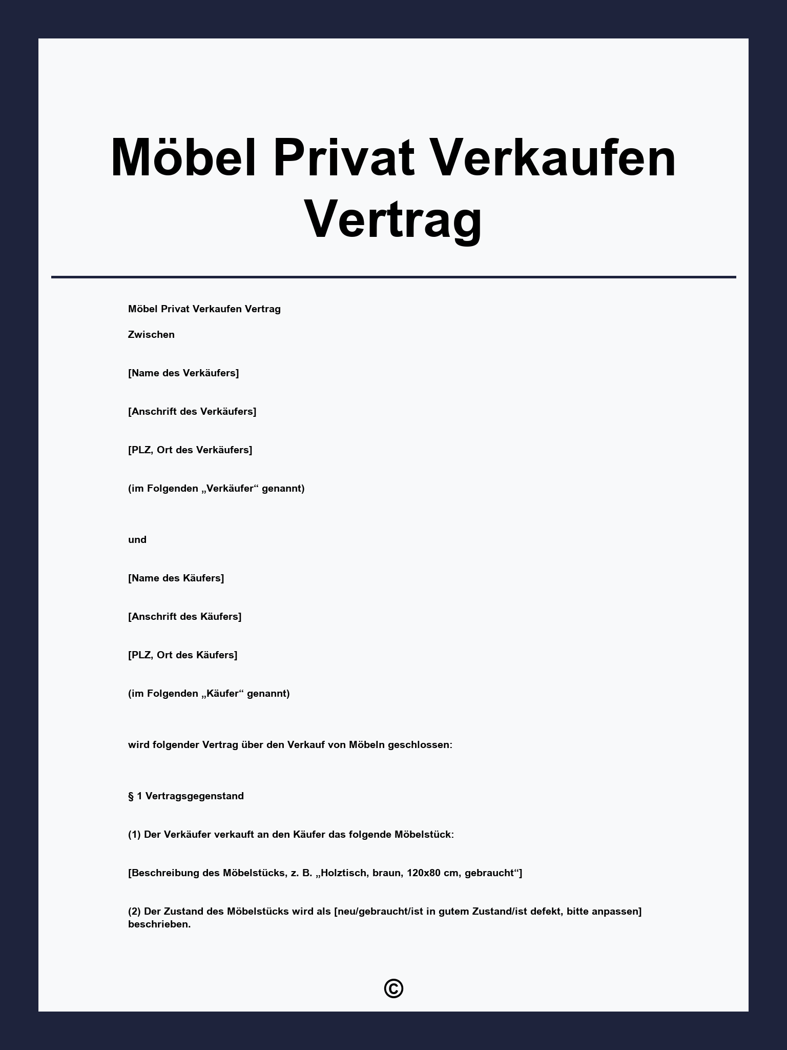 Möbel Privat Verkaufen Vertrag