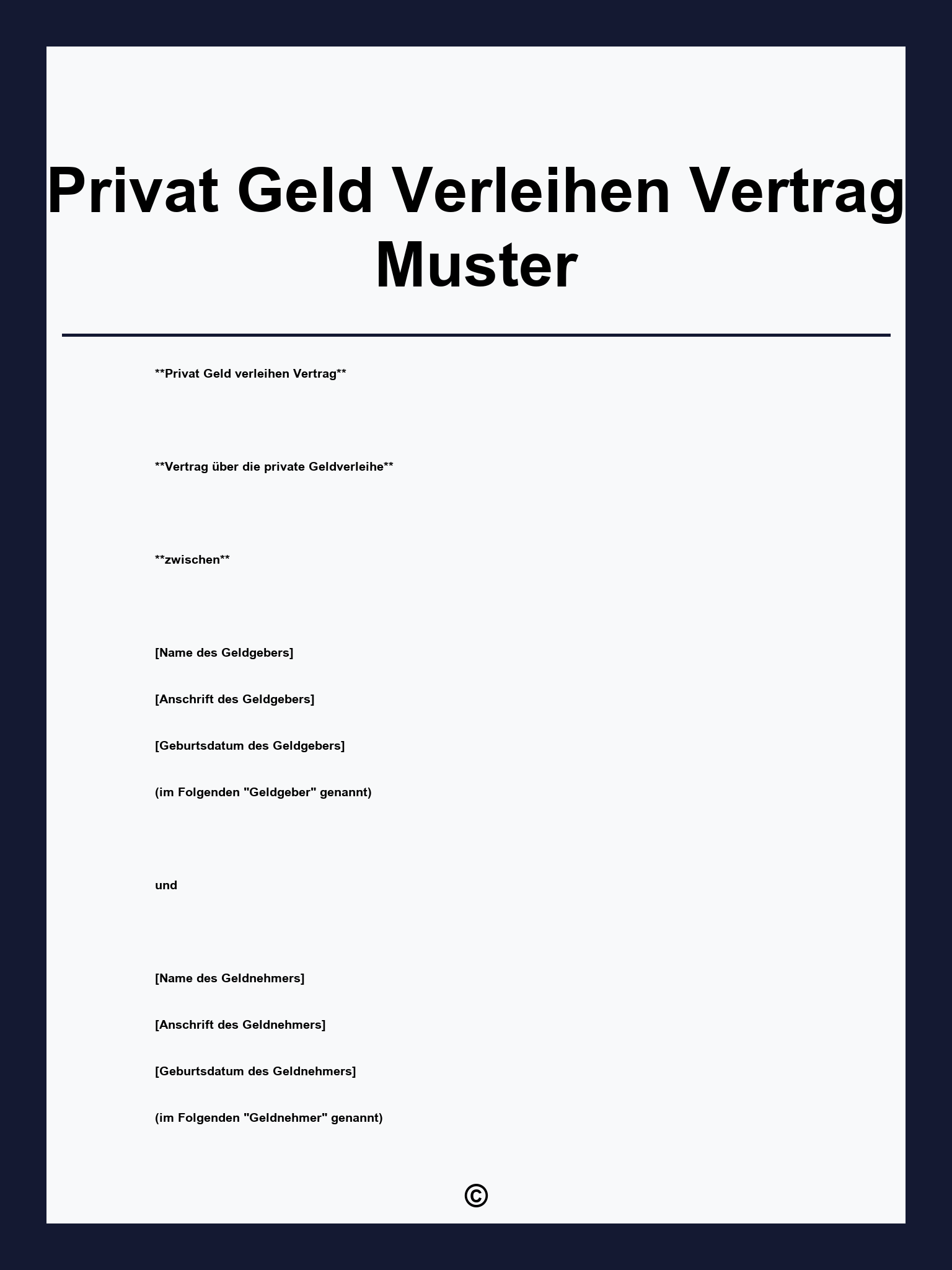 Privat Geld Verleihen Vertrag Muster
