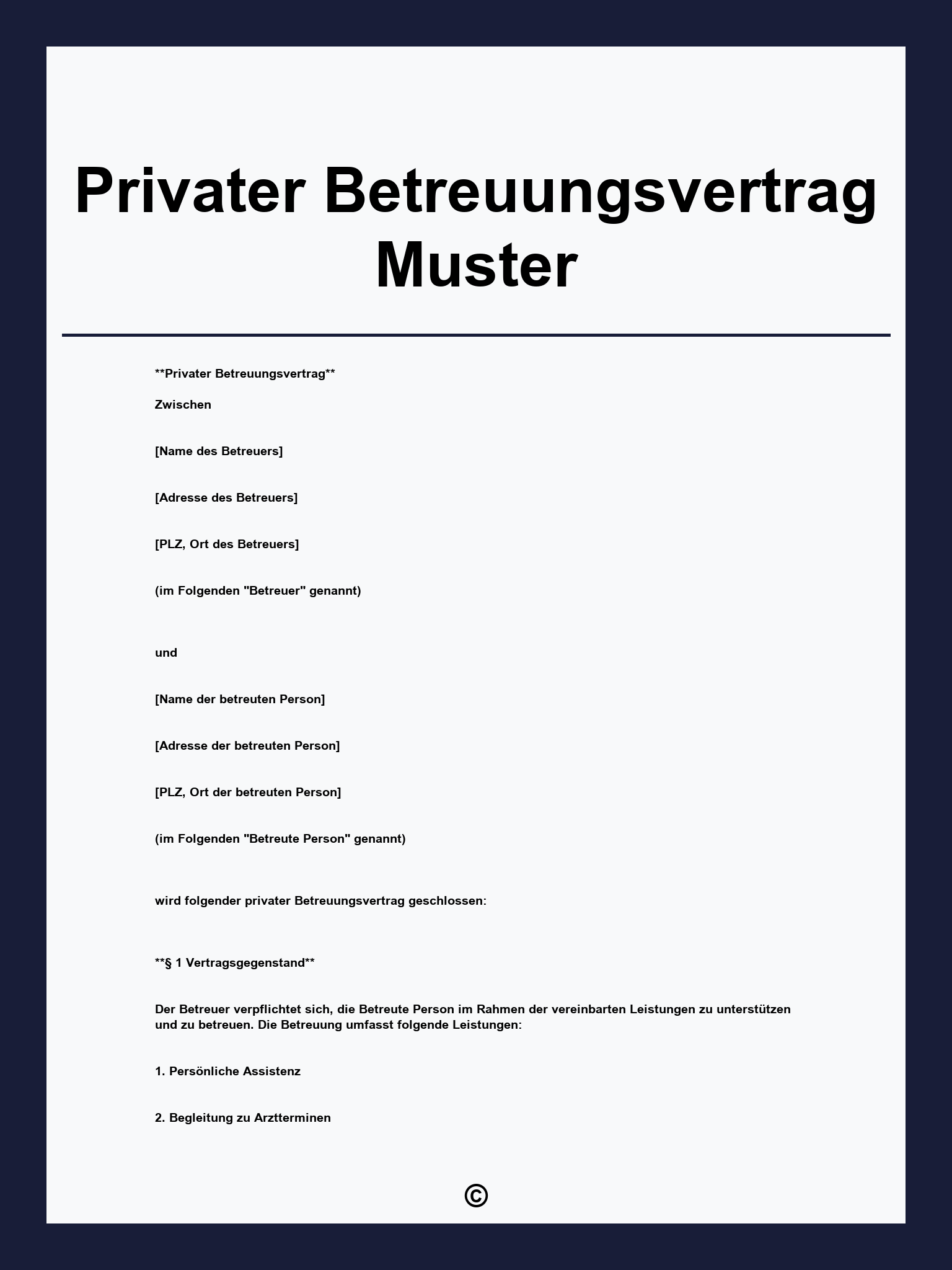 Privater Betreuungsvertrag Muster
