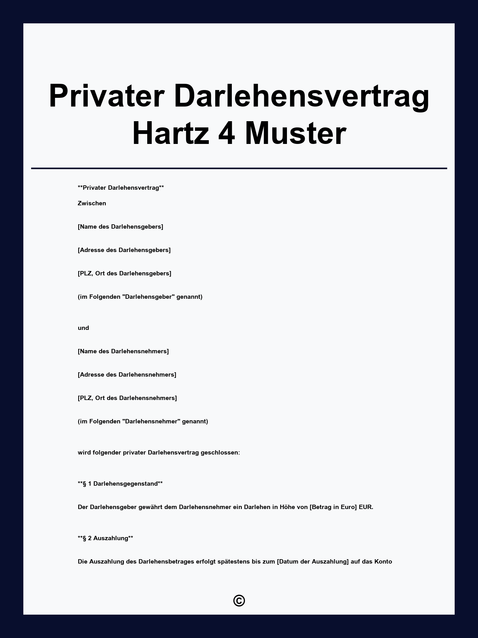 Privater Darlehensvertrag Hartz 4 Muster