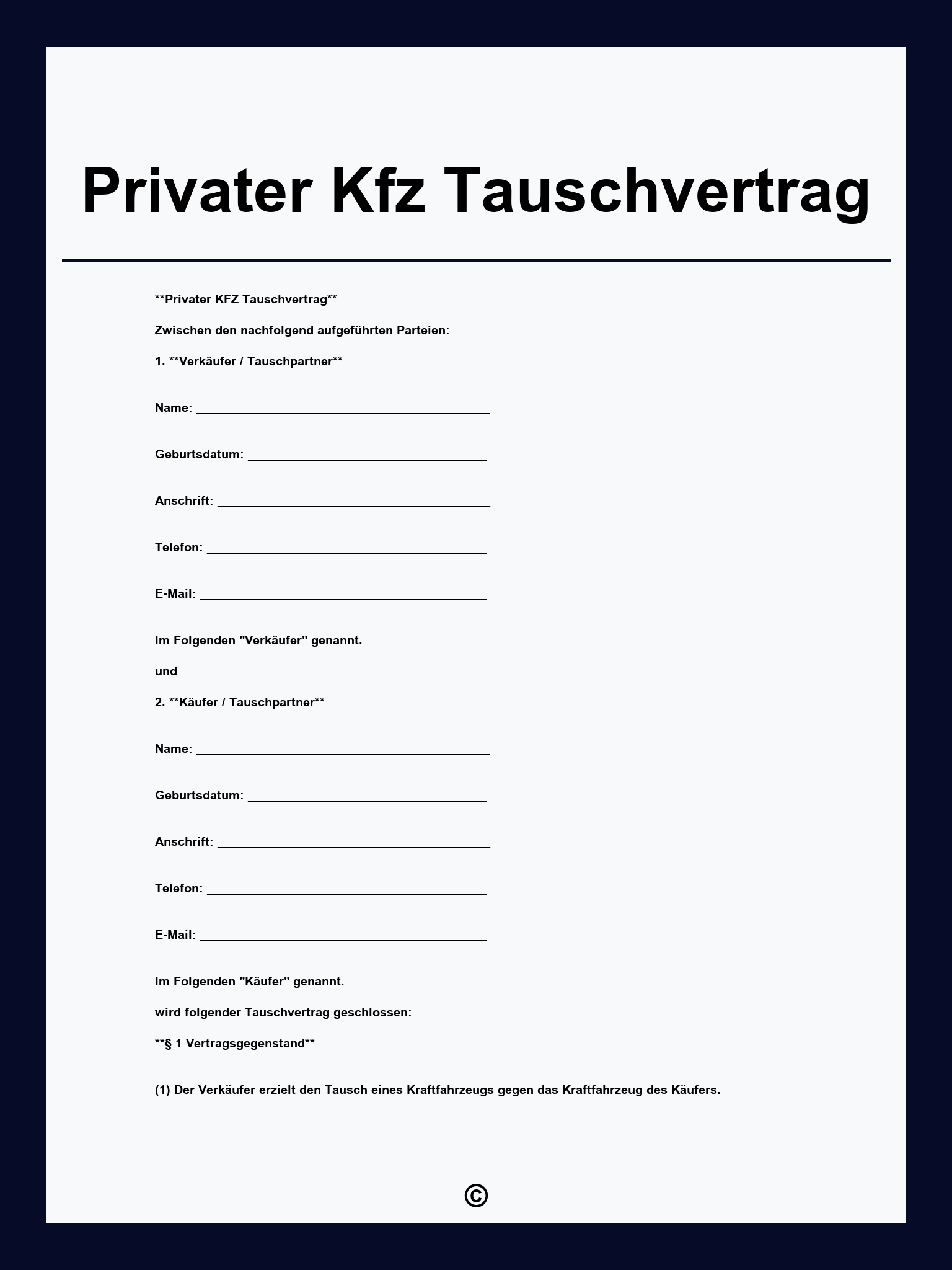 Privater Kfz Tauschvertrag