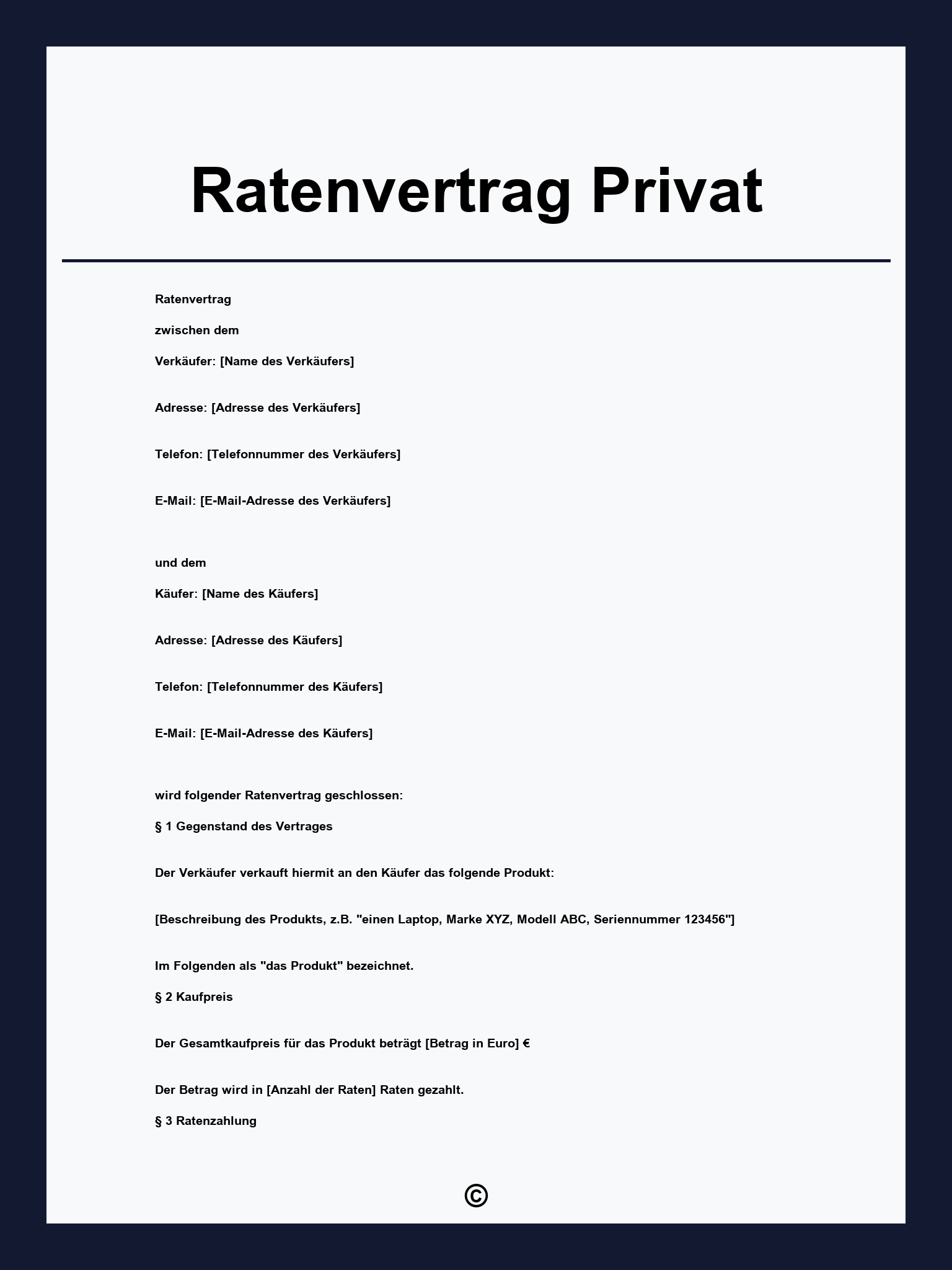 Ratenvertrag Privat