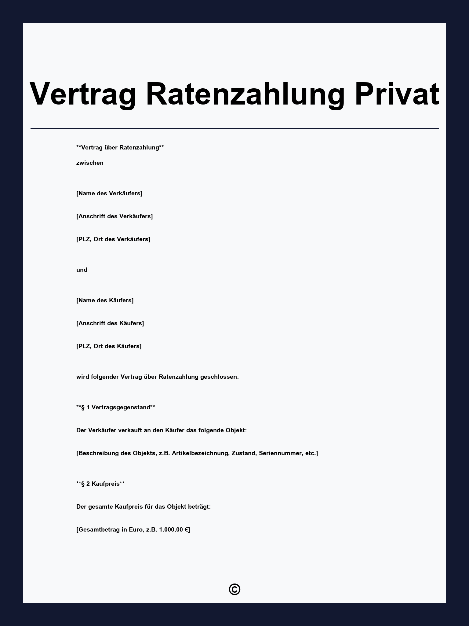 Vertrag Ratenzahlung Privat